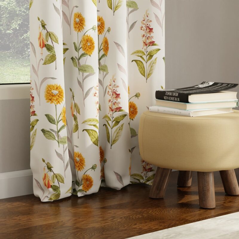 Blackout Curtains. Digital Printed Curtains. Pack of 2 Curtains - Cone Flower - Yellow