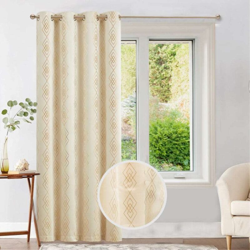 Gold Foil Printed 80-85% Blackout Curtains - Pack of 1 - Diamond - Beige - Image 2