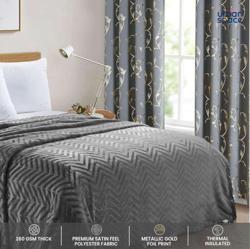Gold Foil Printed 80-85% Blackout Curtains - Pack of 1 Curtain - Vine- Grey - Image 3