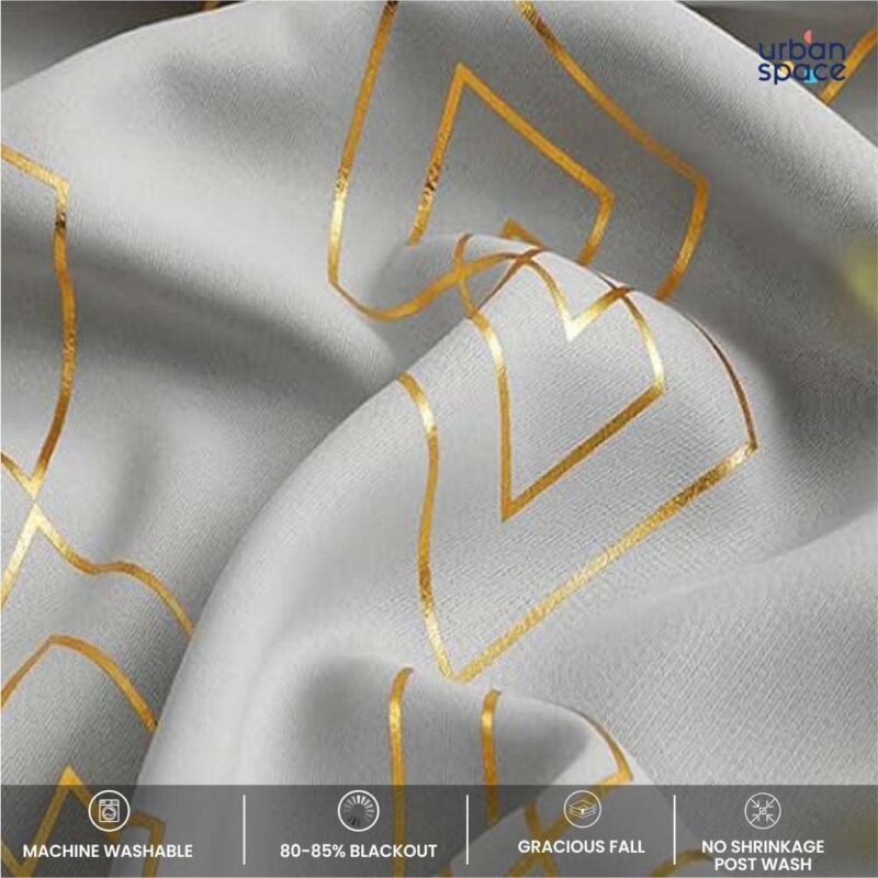 Gold Foil Printed 80-85% Blackout Curtains - Pack of 1 - Diamond- Grey - Image 4