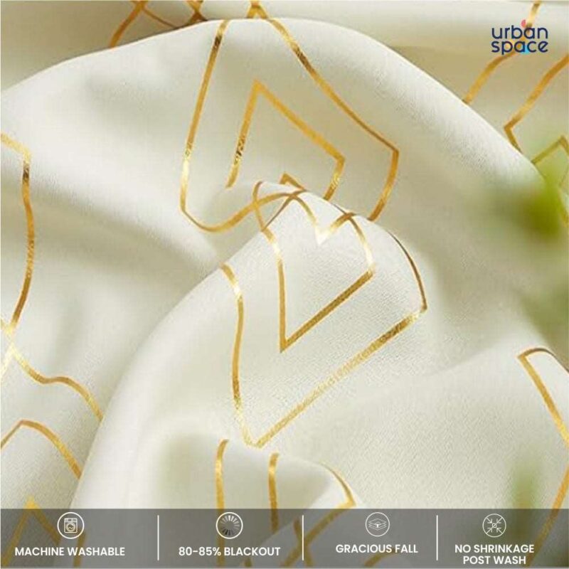 Gold Foil Printed 80-85% Blackout Curtains - Pack of 1 - Diamond - Beige - Image 4