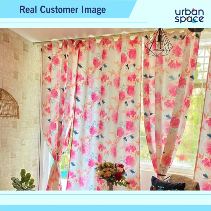 Digital Printed Curtain. Room darkening/Blackout Curtain. Curtain for french window. curtain for door. Pack of 2 Curtains. Floral Sketch Pink - Image 3