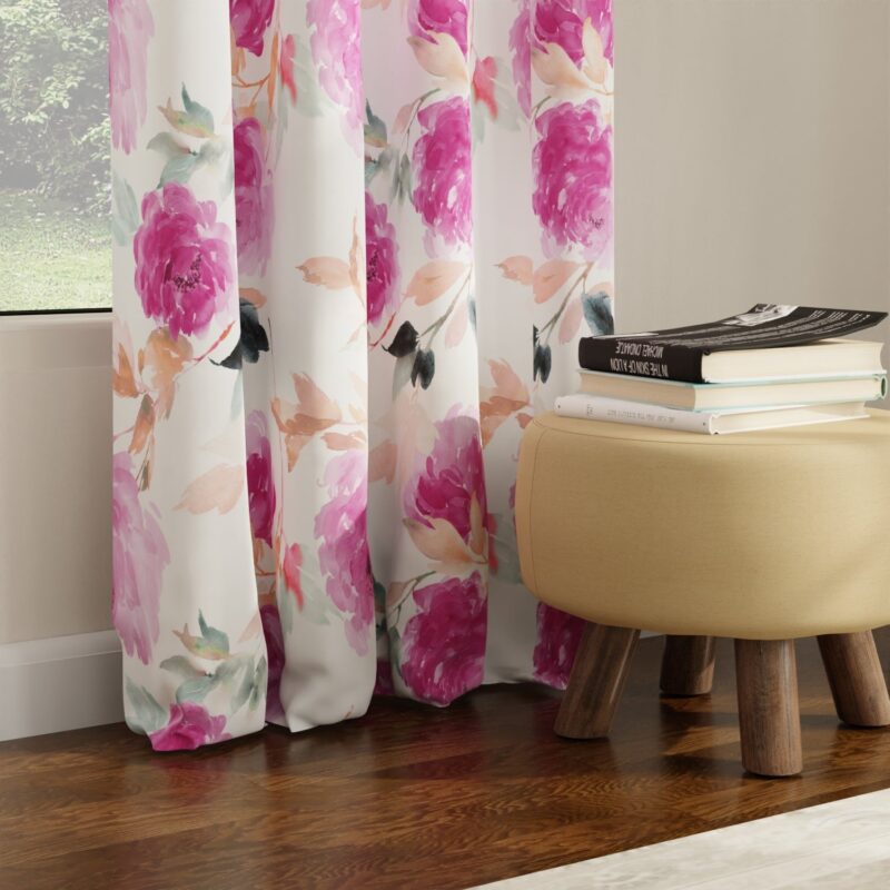 Digital Printed Curtain. Room darkening/Blackout Curtain. Curtain for french window. curtain for door. Pack of 2 Curtains. Floral Sketch Pink