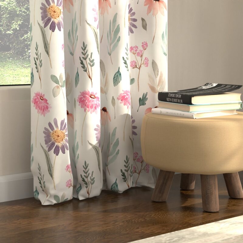 Blackout Curtains. Digital Printed Curtains. Pack of 2 Curtains - Frost Flora Pink
