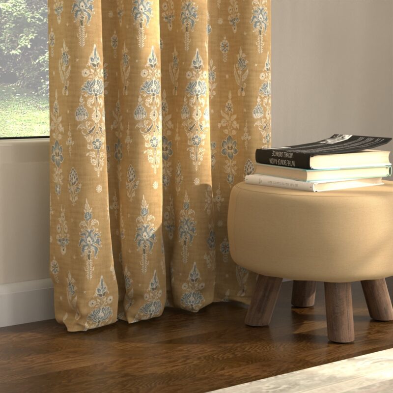 Blackout Curtains. Digital Printed Curtains. Pack of 2 Curtains - Imperial Mustard