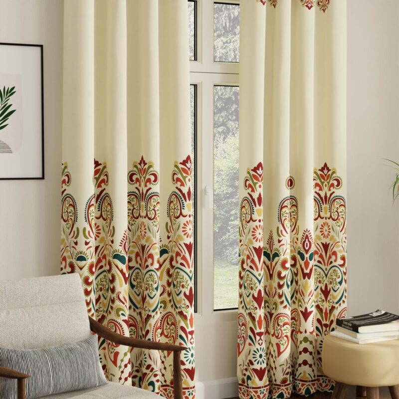 Digital Printed. Room darkening. faux silk heavy curtain for door. Pack of 2 Curtains - Indian Odysey