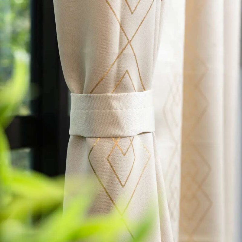 Gold Foil Printed 80-85% Blackout Curtains - Pack of 1 - Diamond - Beige - Image 3