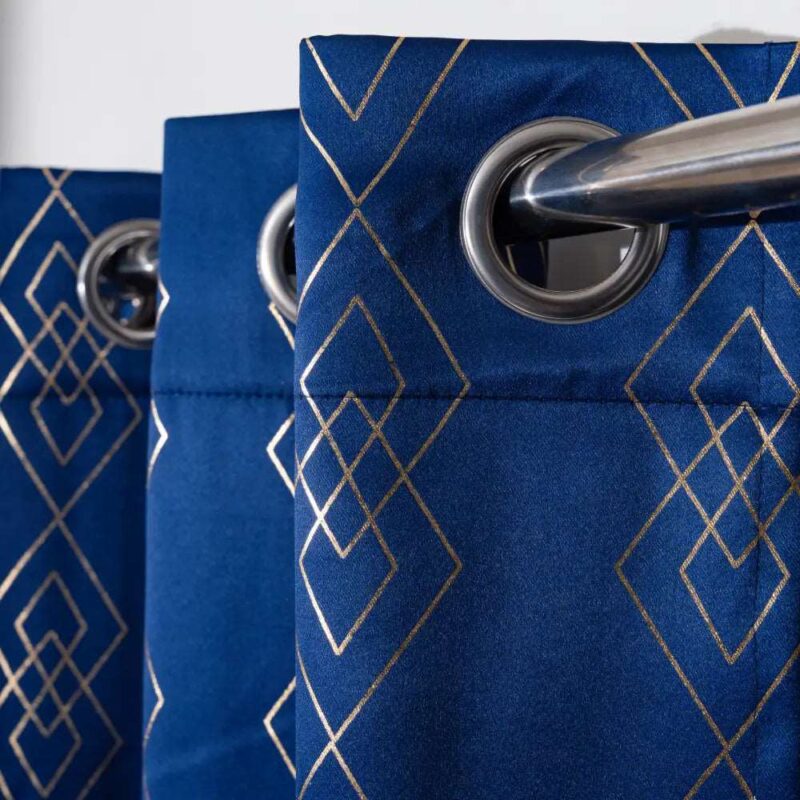 Gold Foil Printed 80-85% Blackout Curtains - Pack of 1 - Diamond - Navy Blue - Image 3