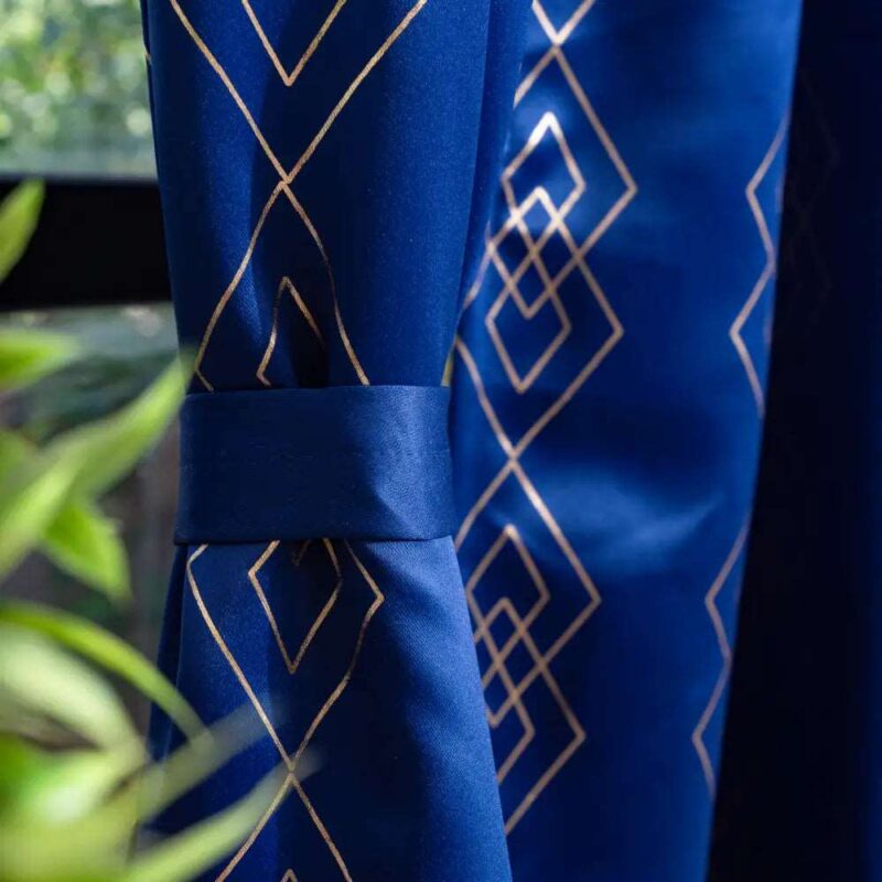 Gold Foil Printed 80-85% Blackout Curtains - Pack of 1 - Diamond - Navy Blue - Image 2