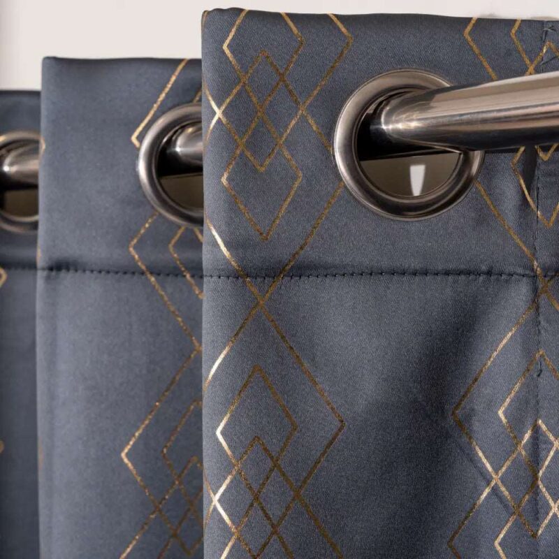 Gold Foil Printed 80-85% Blackout Curtains - Pack of 1 - Diamond- Grey - Image 3