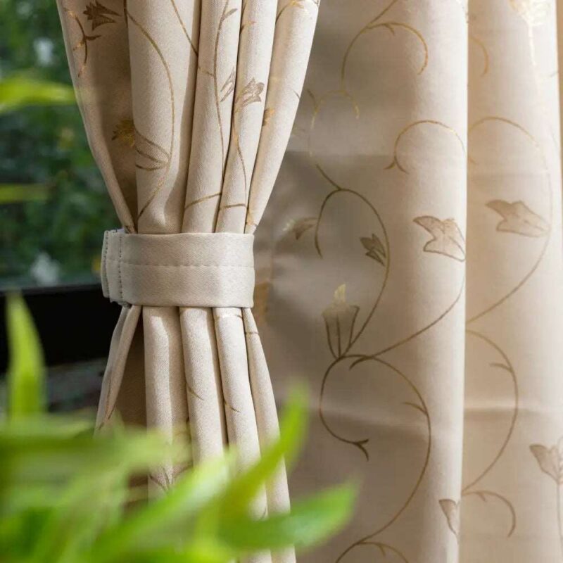 Gold Foil Printed 80-85% Blackout Curtains - Pack of 1 - Vine- Beige - Image 2