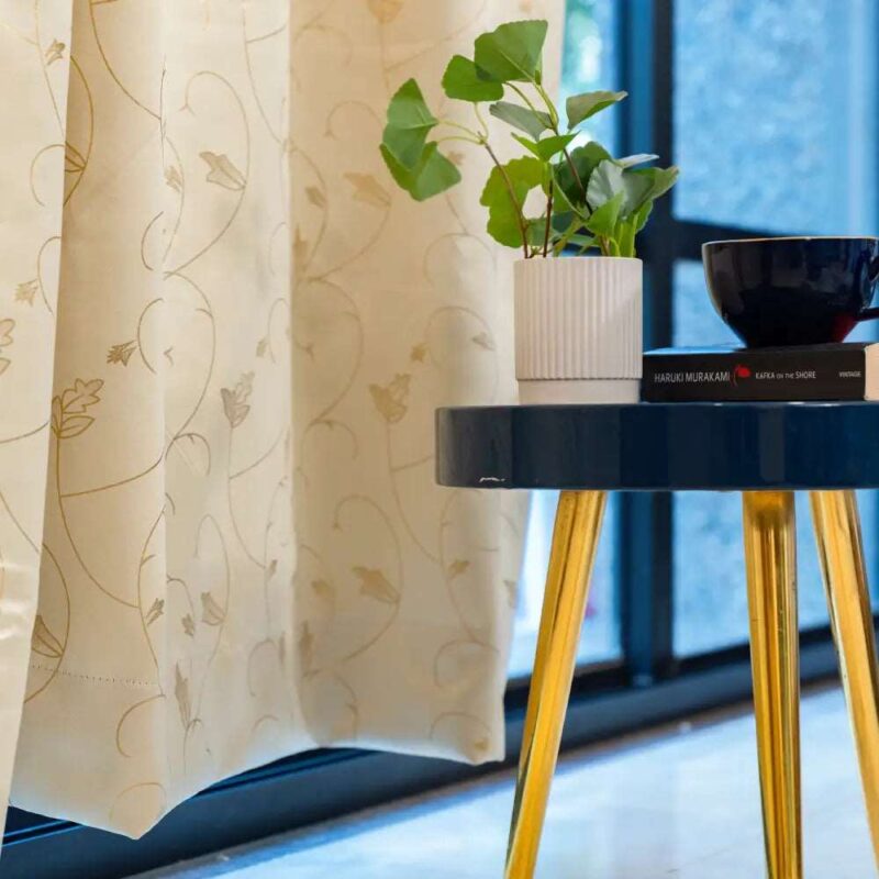 Gold Foil Printed 80-85% Blackout Curtains - Pack of 1 - Vine- Beige