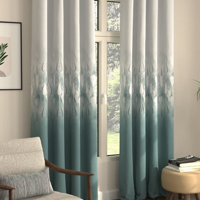 Blackout Curtains. Digital Printed Curtains. Pack of 2 Curtains - Sea Mist Turquoise