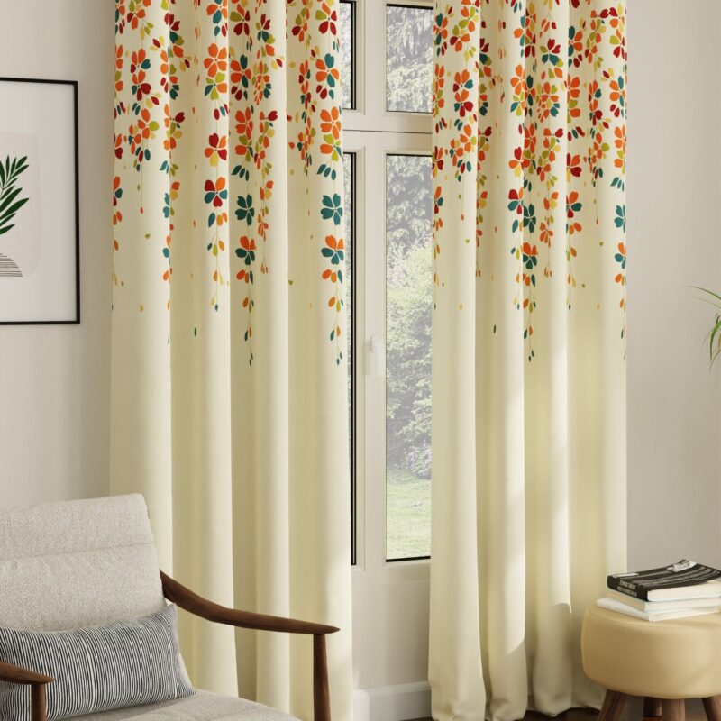 Digital Printed. Room darkening. faux silk heavy curtain for door. Pack of 2 Curtains - Skyfall Orange