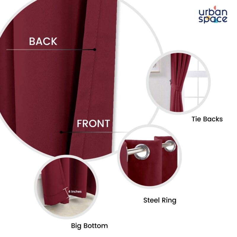Faux Silk Blackout Curtains. For Door and Window. Pack Of 2 Curtains - Burgandy - Image 3