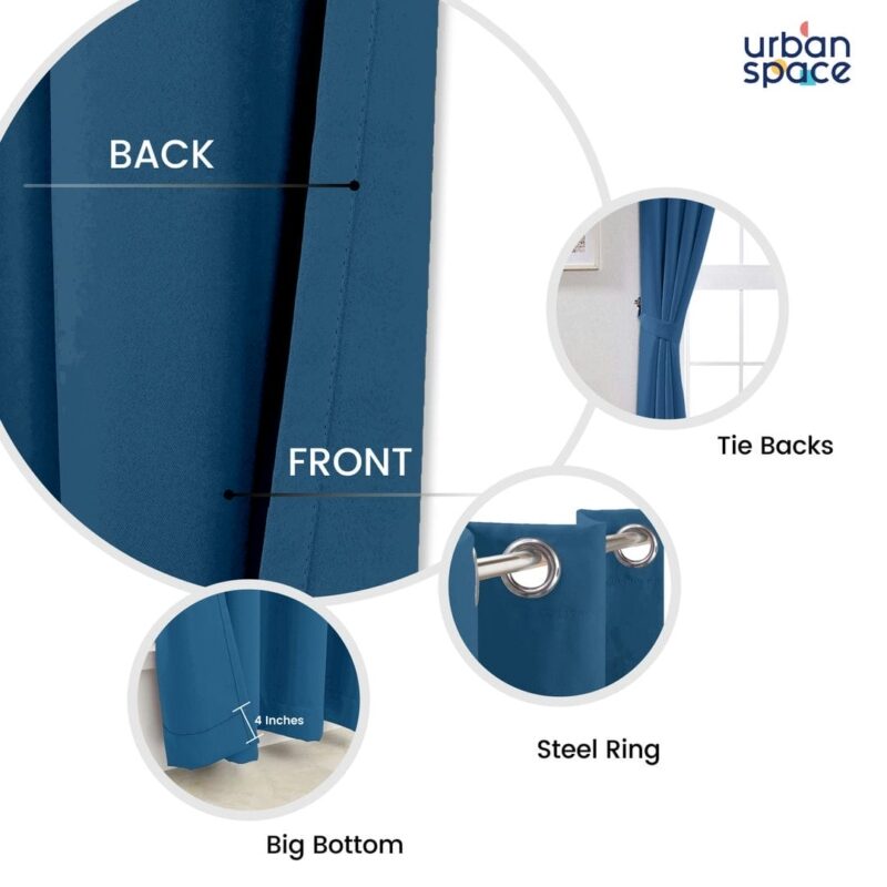 Faux Silk Blackout Curtains. For Door and Window. Pack Of 2 Curtains - Navy Blue - Image 3