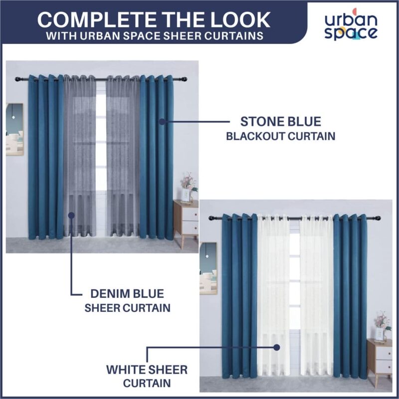 Faux Silk Blackout Curtains. For Door and Window. Pack Of 2 Curtains - Navy Blue - Image 4