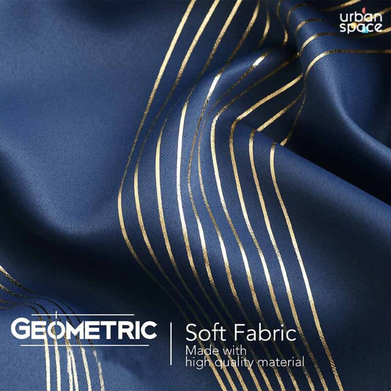 Gold Foil Printed 80-85% Blackout Curtains - Pack of 1 Curtain - Double Wave - Navy Blue - Image 5