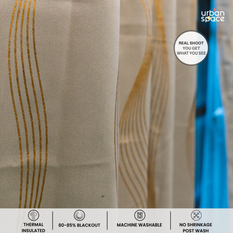 Gold Foil Printed 80-85% Blackout Curtains - Pack of 1 - Double Wave - Beige - Image 3
