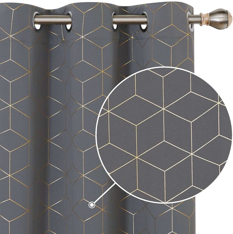 Gold Foil Printed 80-85% Blackout Curtains - Pack of 1 Curtain - Hexagon - Grey - Image 3