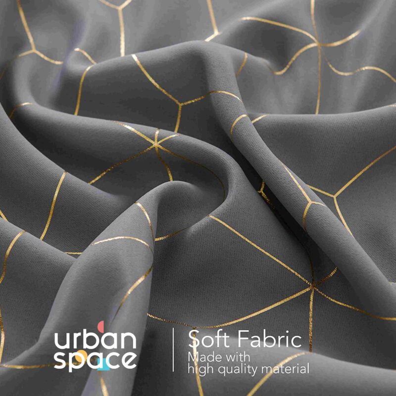 Gold Foil Printed 80-85% Blackout Curtains - Pack of 1 Curtain - Hexagon - Grey - Image 4