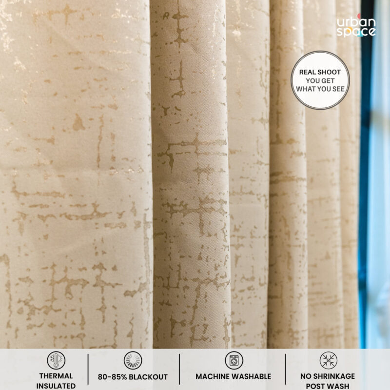 Gold Foil Printed 80-85% Blackout Curtains - Pack of 1 Curtain - Sparkle- Beige - Image 2