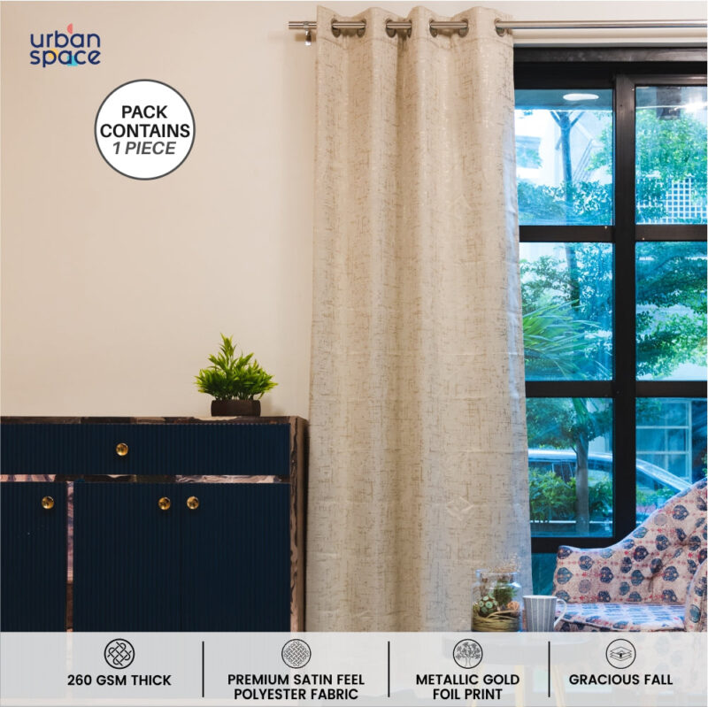 Gold Foil Printed 80-85% Blackout Curtains - Pack of 1 Curtain - Sparkle- Beige - Image 4