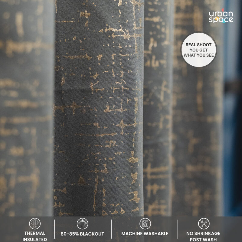 Gold Foil Printed 80-85% Blackout Curtains - Pack of 1 Curtain - Sparkle- Grey - Image 3