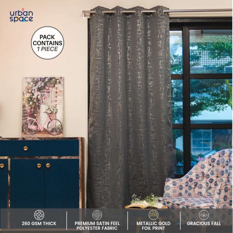 Gold Foil Printed 80-85% Blackout Curtains - Pack of 1 Curtain - Sparkle- Grey - Image 2