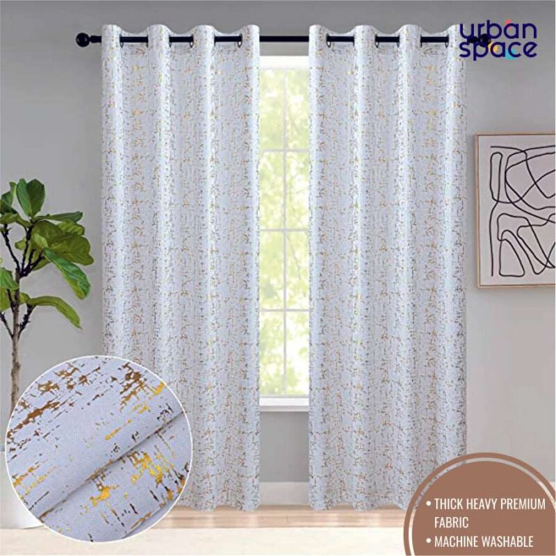 Gold Foil Printed 80-85% Blackout Curtains - Pack of 1 Curtain - Sparkle - White - Image 3