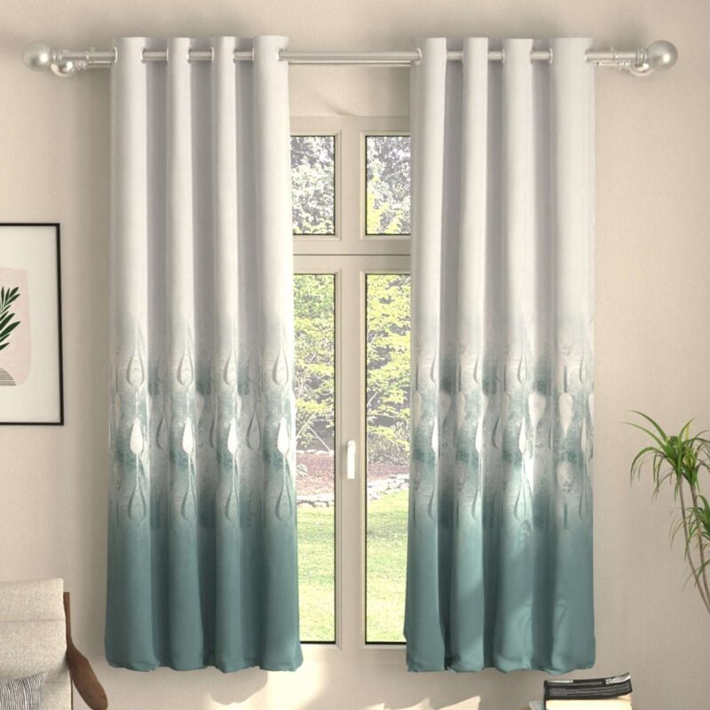Blackout Curtains. Digital Printed Curtains. Pack of 2 Curtains - Sea Mist Turquoise - Image 6