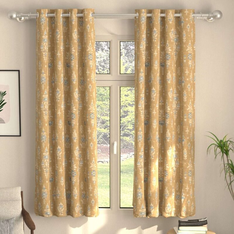Blackout Curtains. Digital Printed Curtains. Pack of 2 Curtains - Imperial Mustard - Image 6