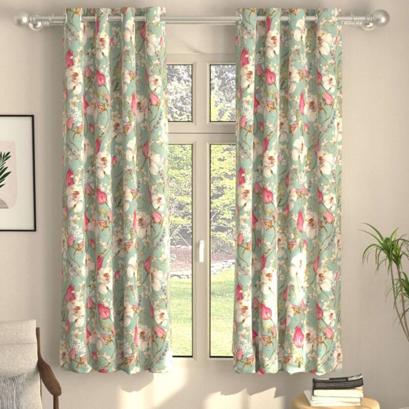 Blackout Curtains. Digital Printed Curtains. Pack of 2 Curtains - Flora Nova Sage - Image 6