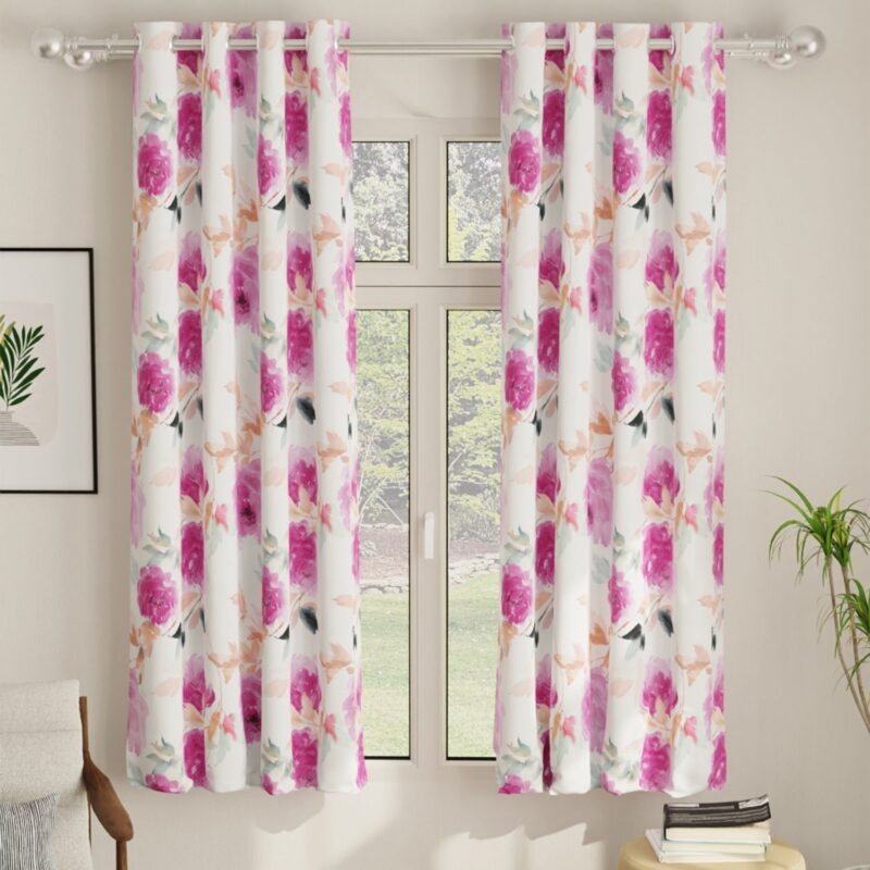 Digital Printed Curtain. Room darkening/Blackout Curtain. Curtain for french window. curtain for door. Pack of 2 Curtains. Floral Sketch Pink - Image 7
