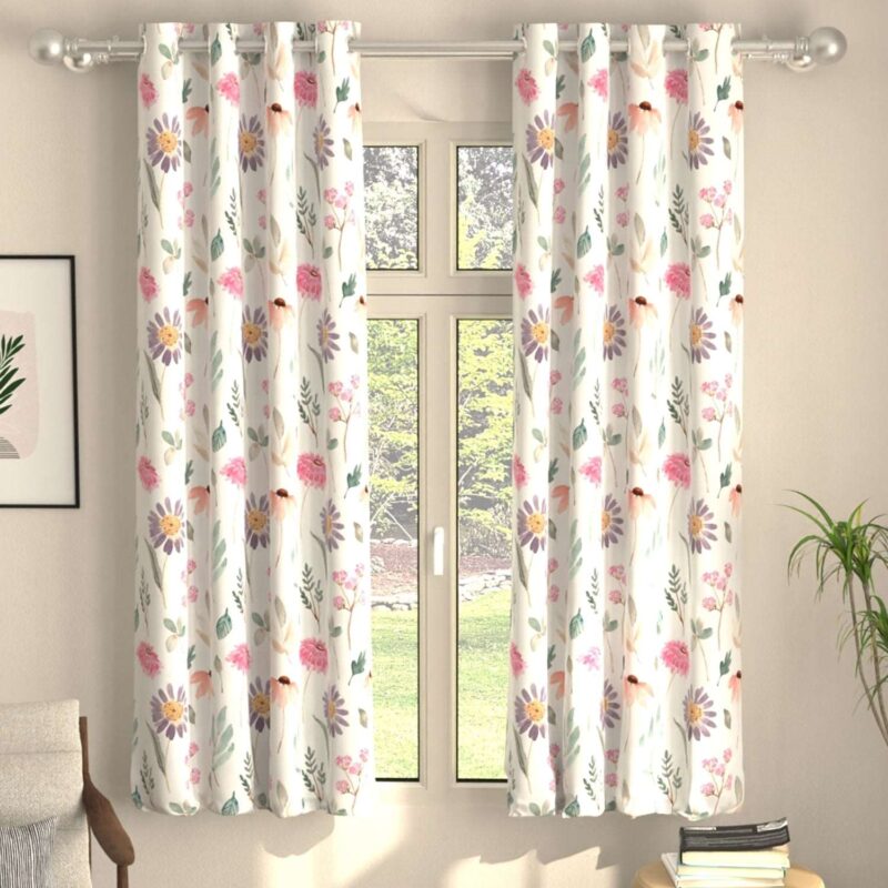Blackout Curtains. Digital Printed Curtains. Pack of 2 Curtains - Frost Flora Pink - Image 6