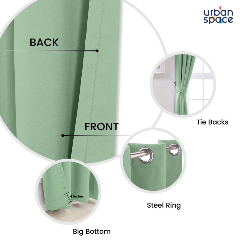 Faux Silk Blackout Curtains. For Door and Window. Pack Of 2 Curtains - Sage Green - Image 3