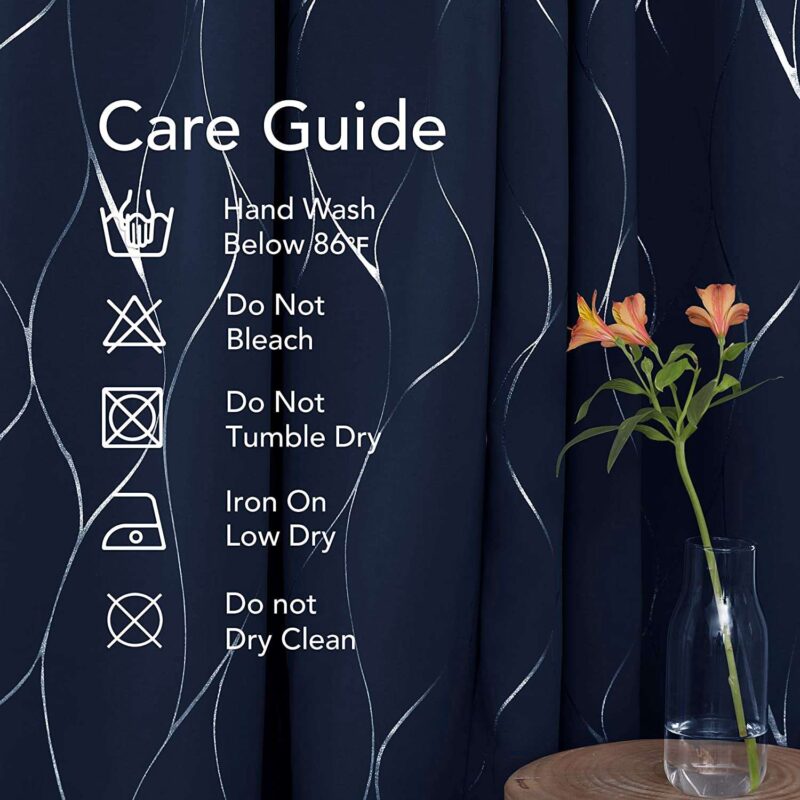Gold Foil Printed 80-85% Blackout Curtains - Pack of 1 Curtain - Double Wave - Navy Blue - Image 6